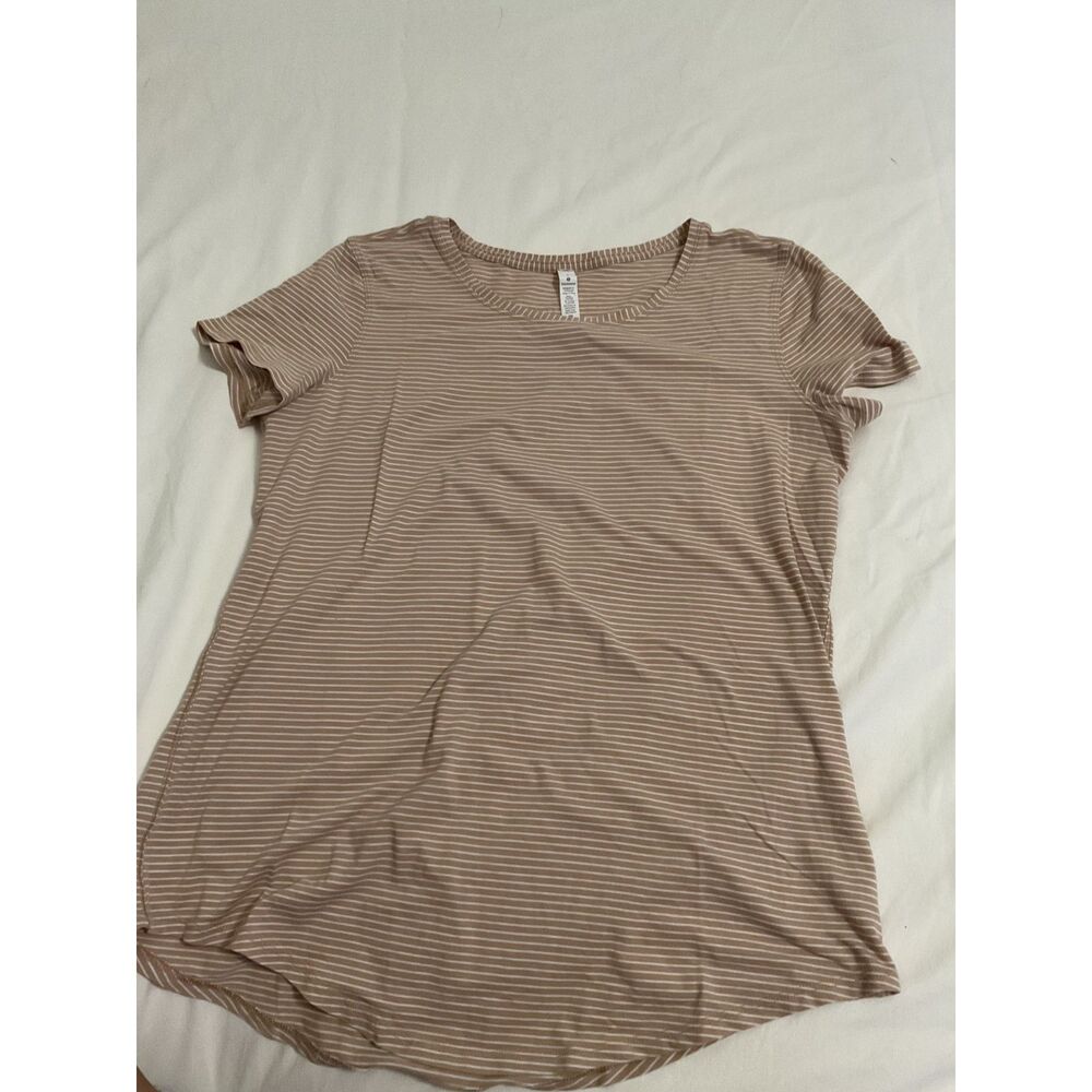 Lululemon Beige White Striped Short Sleeve Scoop Neck Tee Size 6